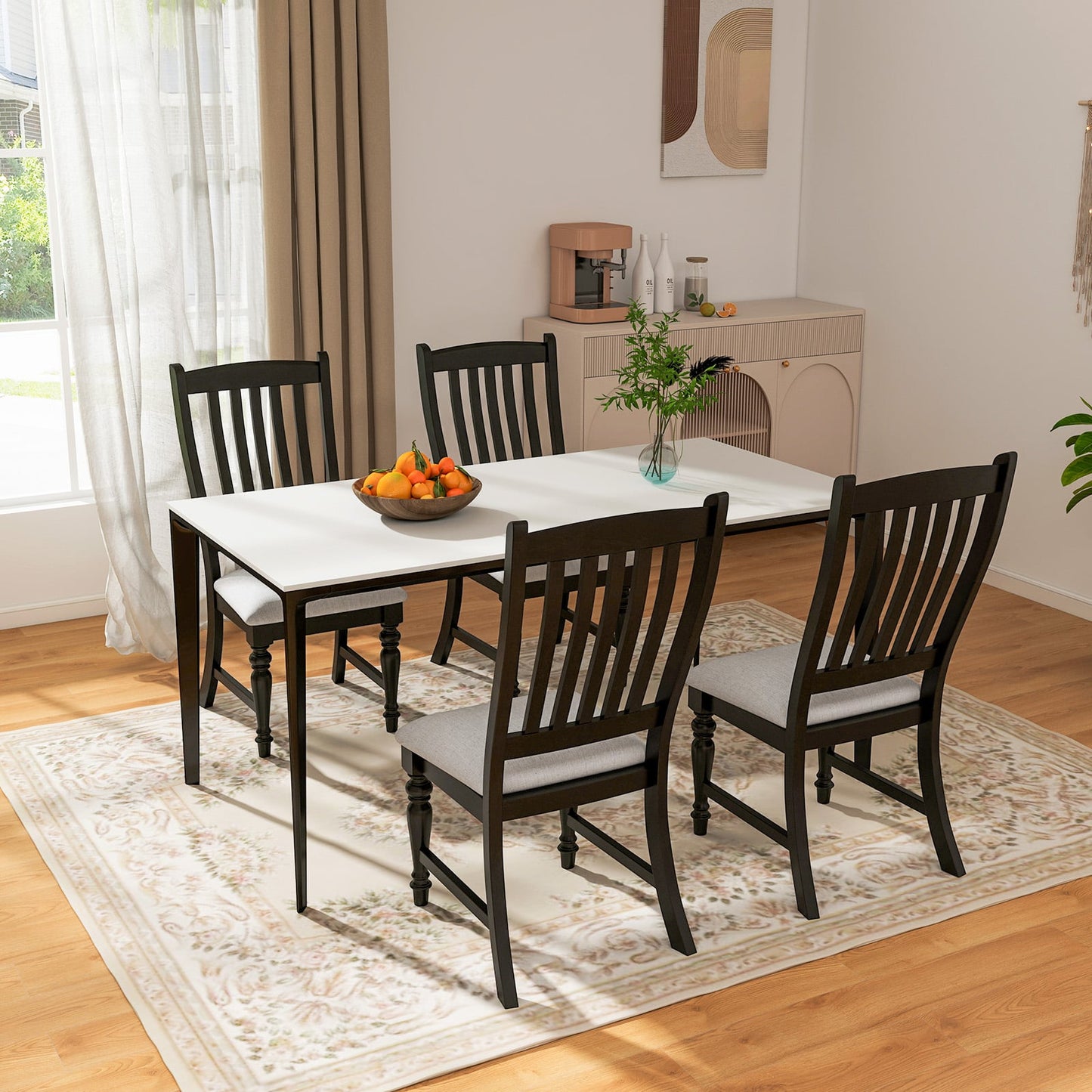 Set Of 2 Dining Chairs With Solid Wood Legs, Black