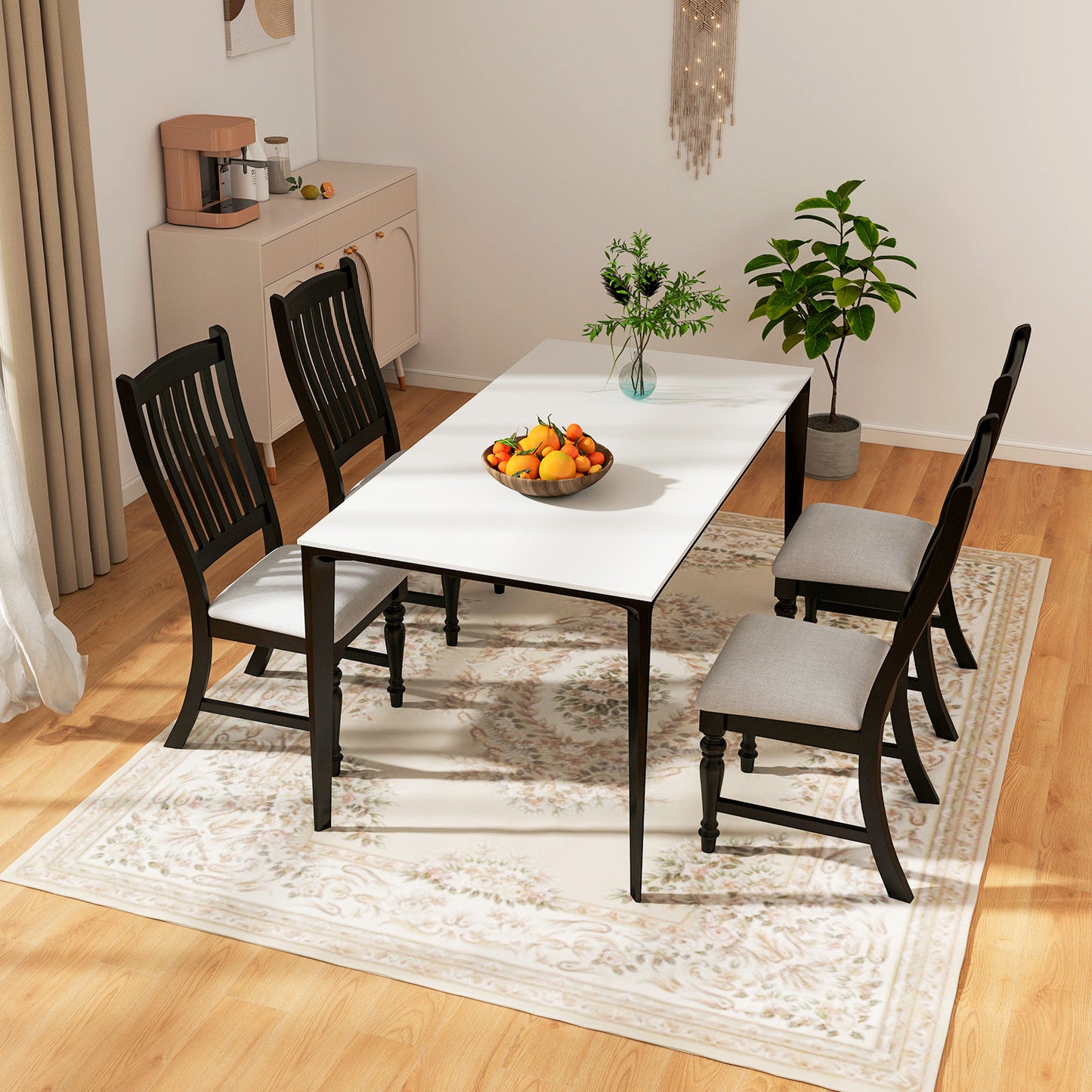 Set Of 2 Dining Chairs With Solid Wood Legs, Black