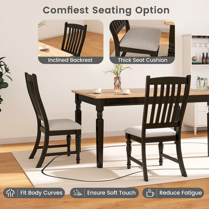 Set Of 2 Dining Chairs With Solid Wood Legs, Black