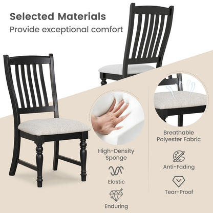 Set Of 2 Dining Chairs With Solid Wood Legs, Black
