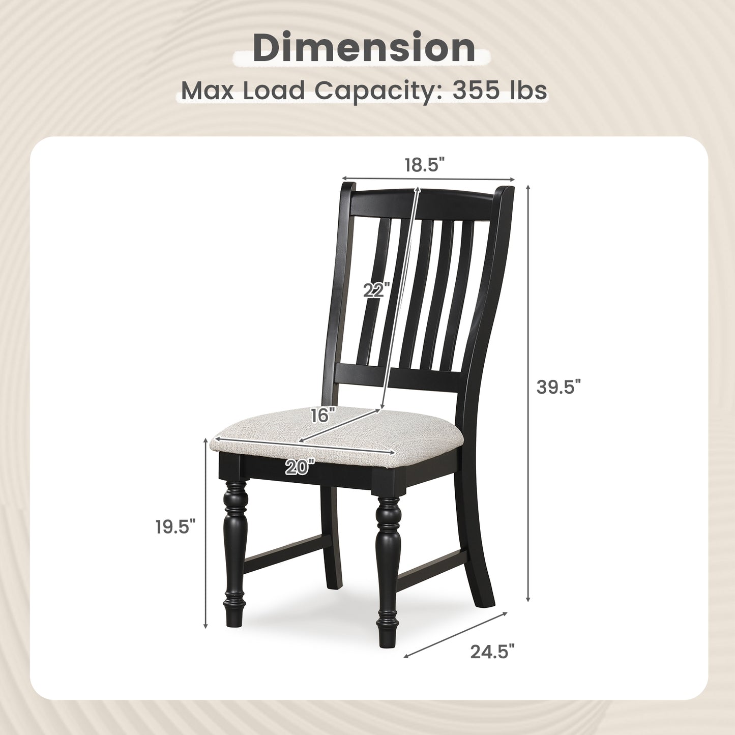 Set Of 2 Dining Chairs With Solid Wood Legs, Black