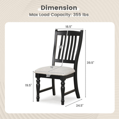 Set Of 2 Dining Chairs With Solid Wood Legs, Black