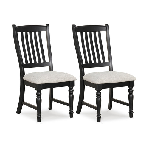Set Of 2 Dining Chairs With Solid Wood Legs, Black