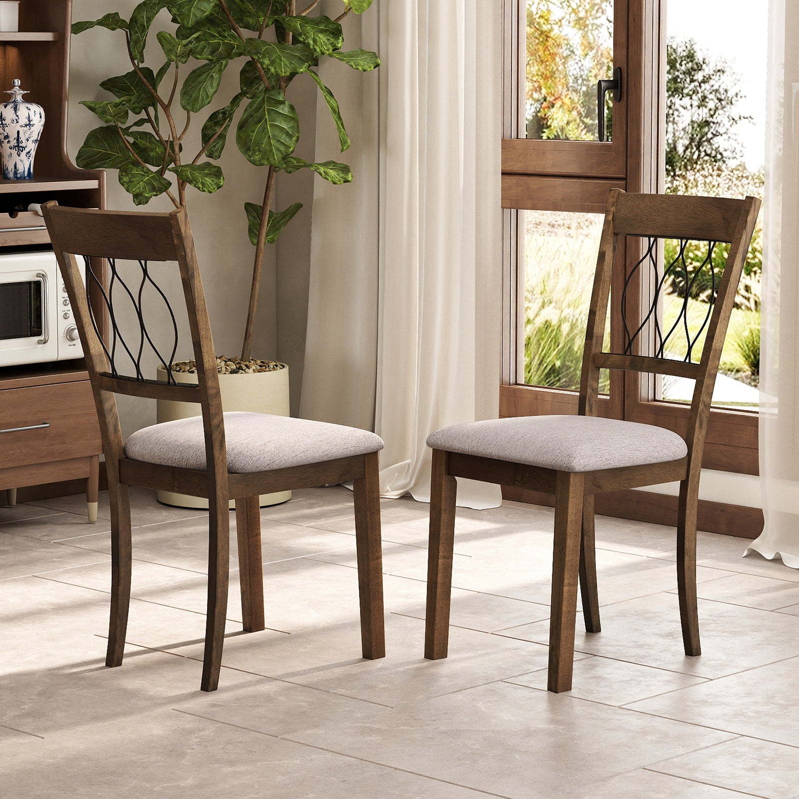 Set of 2 Fabric/Faux Leather Dining Chairs, Rustic Brown Dining Chairs at Gallery Canada