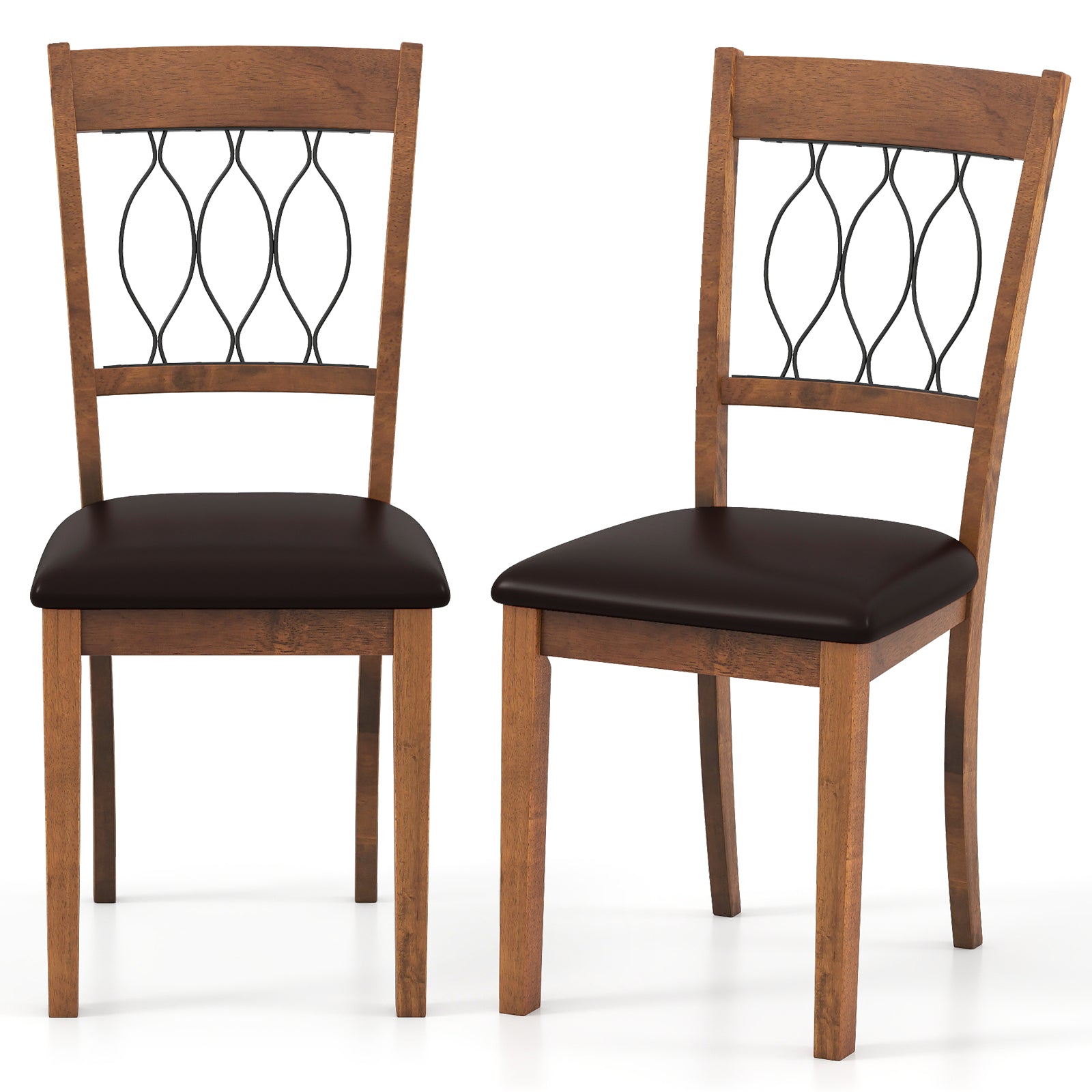 Set of 2 Dining Chair Fabric/Faux Leather Upholstered with Padded Seat, Walnut Dining Chairs Walnut at Gallery Canada
