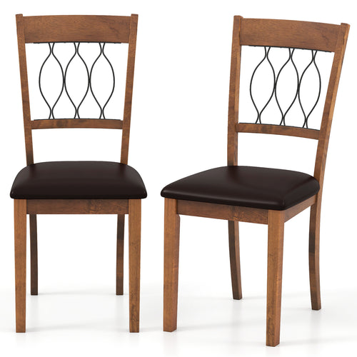 Set of 2 Dining Chair Fabric/Faux Leather Upholstered with Padded Seat, Walnut