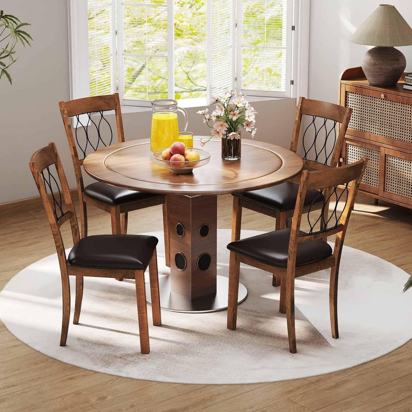 Set of 2 Dining Chair Fabric/Faux Leather Upholstered with Padded Seat, Walnut Dining Chairs at Gallery Canada