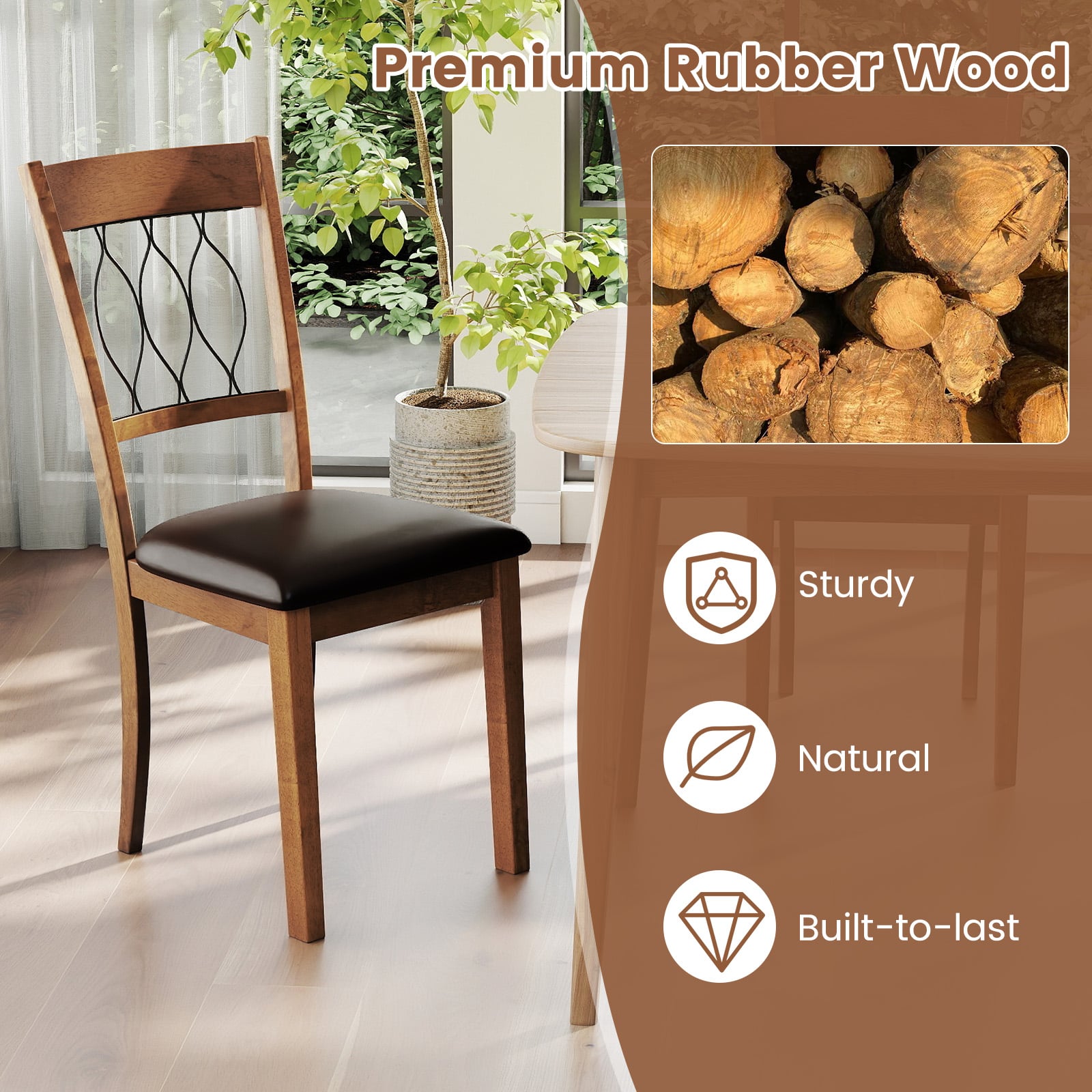 Set of 2 Dining Chair Fabric/Faux Leather Upholstered with Padded Seat, Walnut Dining Chairs at Gallery Canada