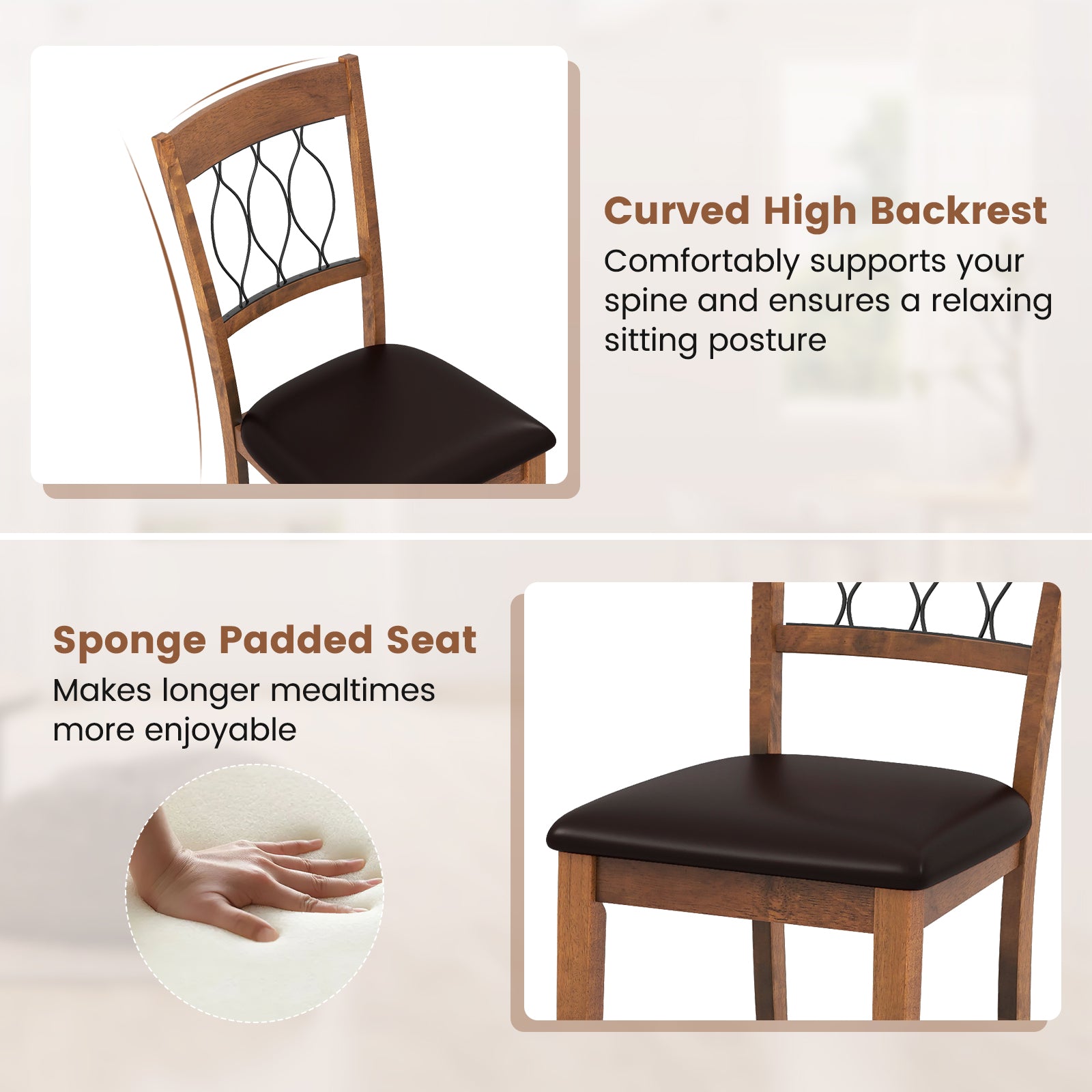 Set of 2 Dining Chair Fabric/Faux Leather Upholstered with Padded Seat, Walnut Dining Chairs at Gallery Canada