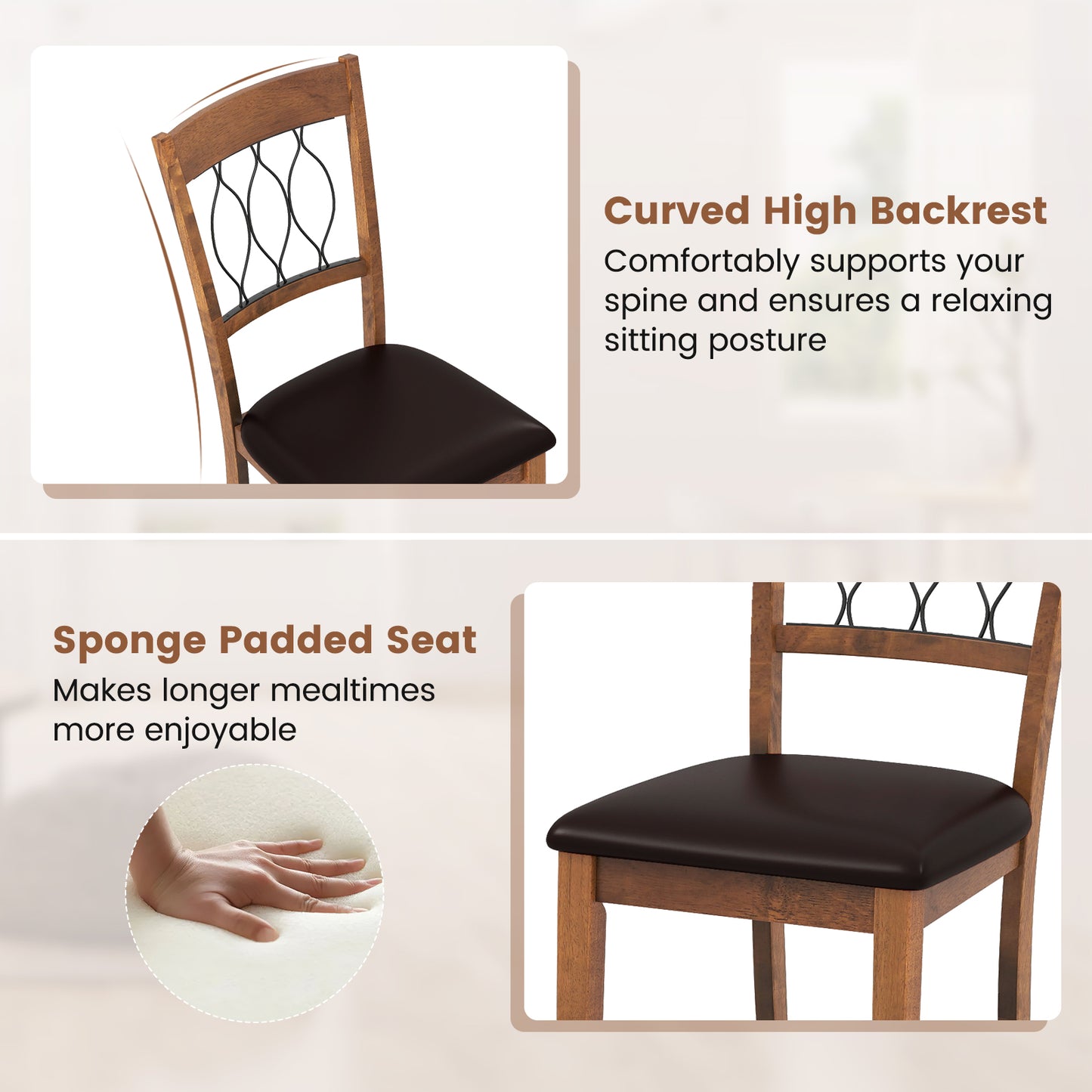 Set of 2 Dining Chair Fabric/Faux Leather Upholstered with Padded Seat, Walnut Dining Chairs at Gallery Canada