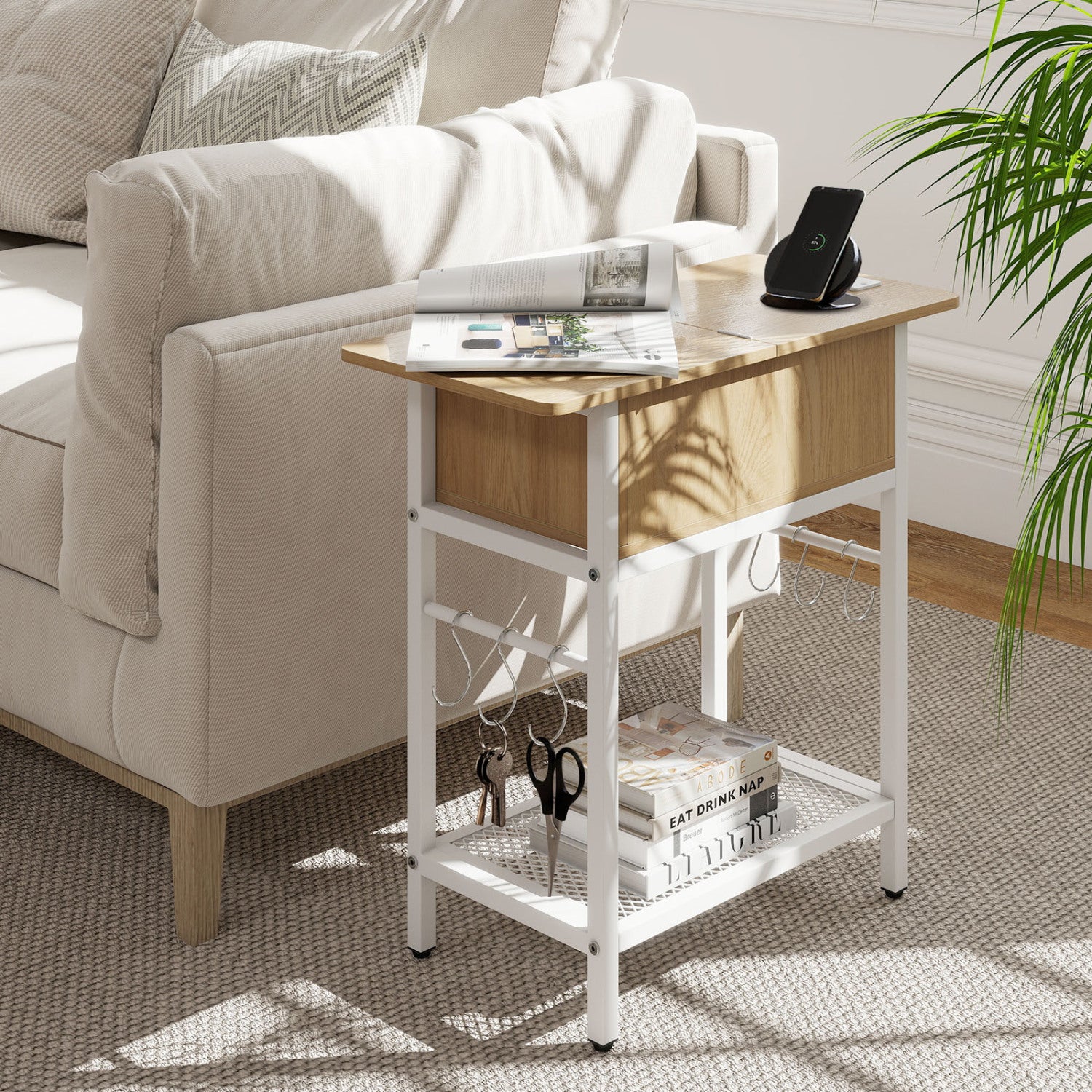 Set of 2 End Table with Charging Station and Hidden Compartment, Natural End & Side Tables at Gallery Canada
