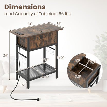 Set of 2 End Table with Charging Station and Hidden Compartment, Rustic Brown End & Side Tables at Gallery Canada