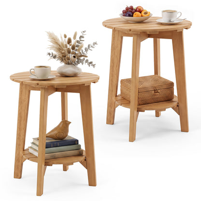 Ensemble de 2 tables d'appoint en bois d'eucalyptus, 2 niveaux