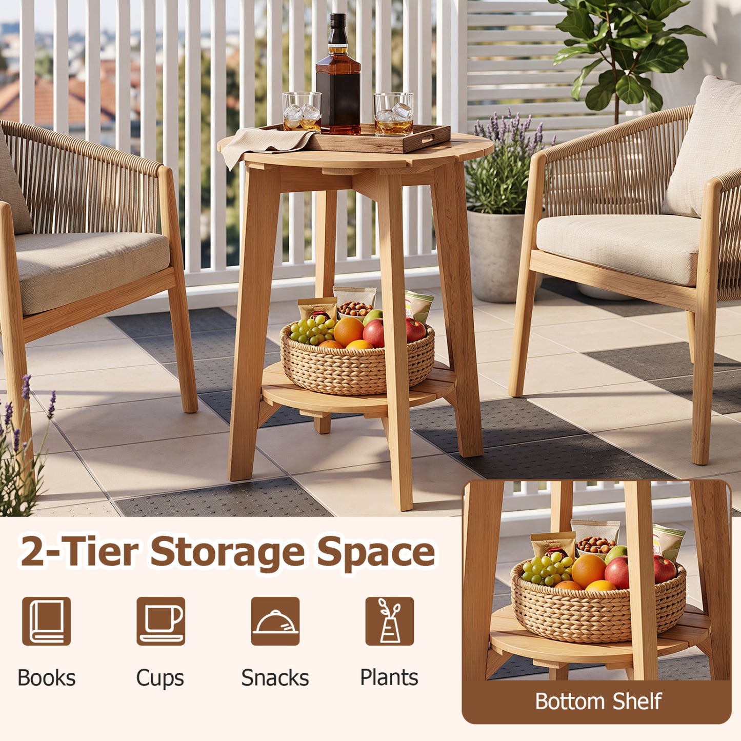 Ensemble de 2 tables d'appoint en bois d'eucalyptus, 2 niveaux