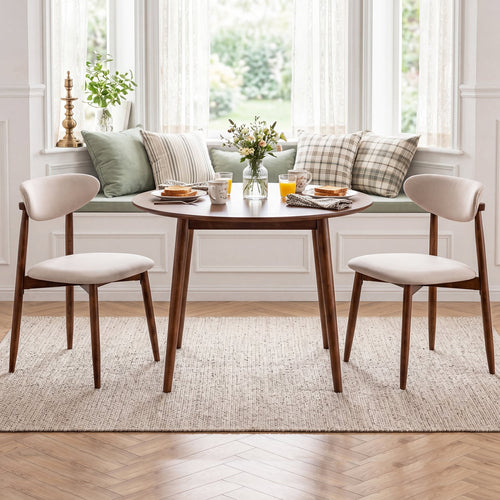 Fabric Upholstered Dining Chairs, Set of 2, Beige