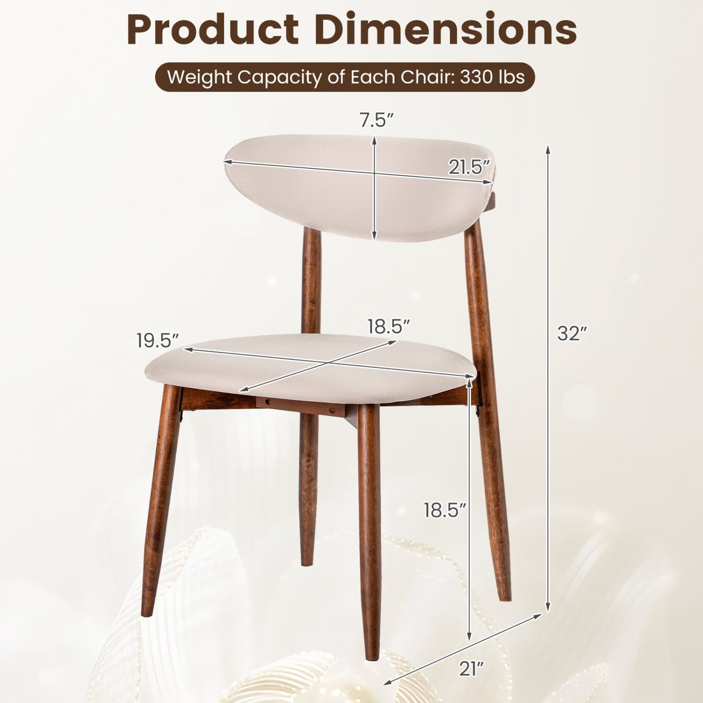 Fabric Upholstered Dining Chairs, Set of 2, Beige
