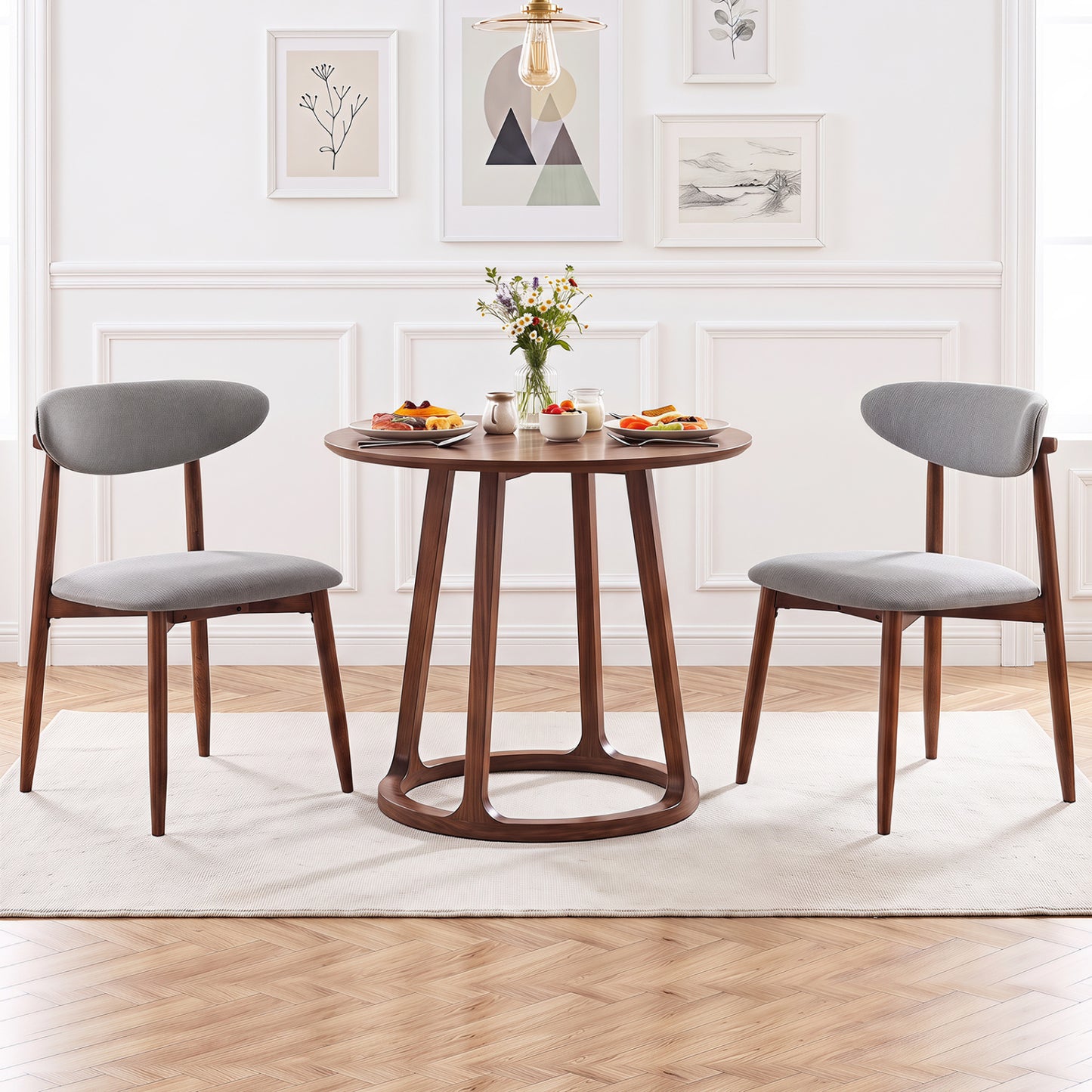 Set of 2 Fabric Dining Chairs, Curved Backs, Gray