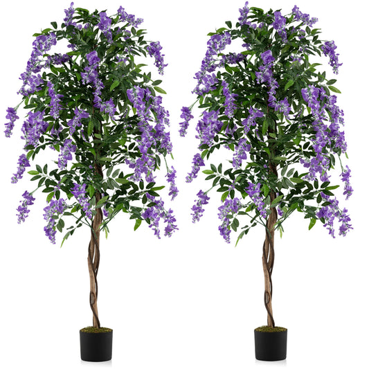 Artificial Wisteria Tree, 6 FT, With Natural Trunks And Lifelike Flowers, Purple