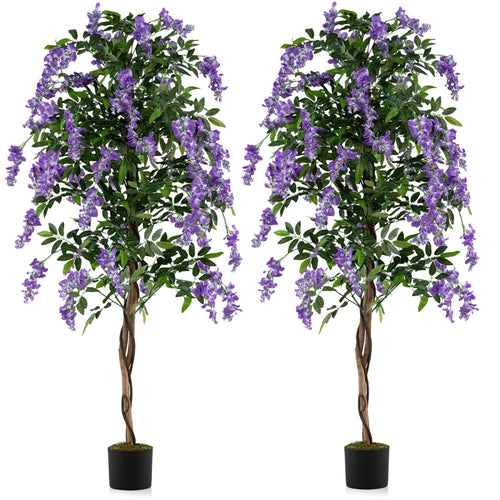 Artificial Wisteria Tree, 6 FT, With Natural Trunks And Lifelike Flowers, Purple