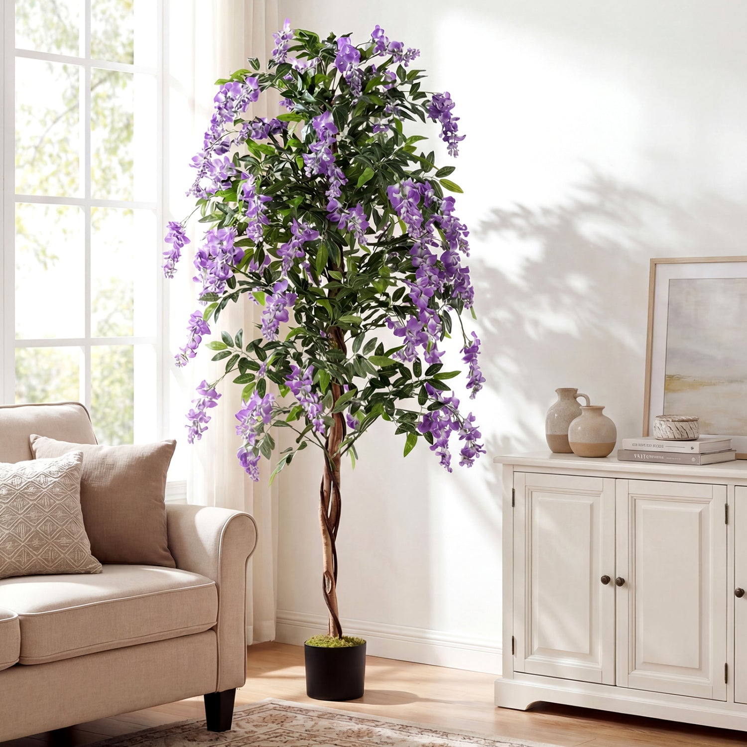 Artificial Wisteria Tree, 6 FT, With Natural Trunks And Lifelike Flowers, Purple Faux Plants at Gallery Canada