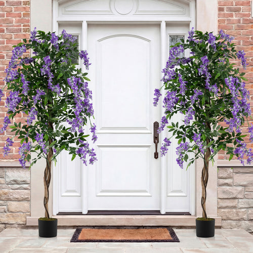 Artificial Wisteria Tree, 6 FT, With Natural Trunks And Lifelike Flowers, Purple