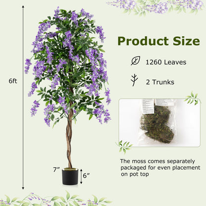 Artificial Wisteria Tree, 6 FT, With Natural Trunks And Lifelike Flowers, Purple Faux Plants at Gallery Canada