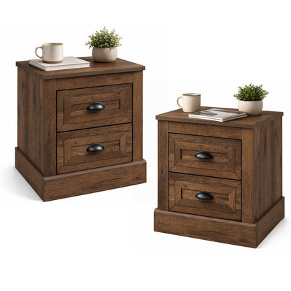 Ensemble de tables de nuit de style ferme, lot de 2, 2 tiroirs, marron