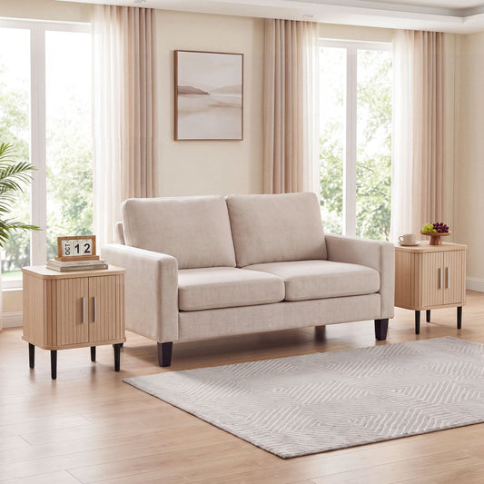 Fluted Nightstand Set of 2, Sliding Doors, Adjustable Shelf, Natural Nightstands Natural at Gallery Canada
