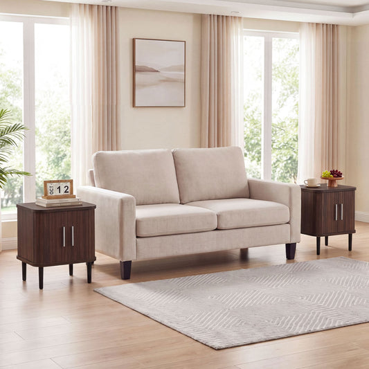 2 Fluted Nightstands, Sliding Doors, Adjustable Shelf, Walnut Nightstands Walnut at Gallery Canada