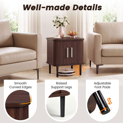 Fluted Nightstand Set of 2, Sliding Doors, Walnut