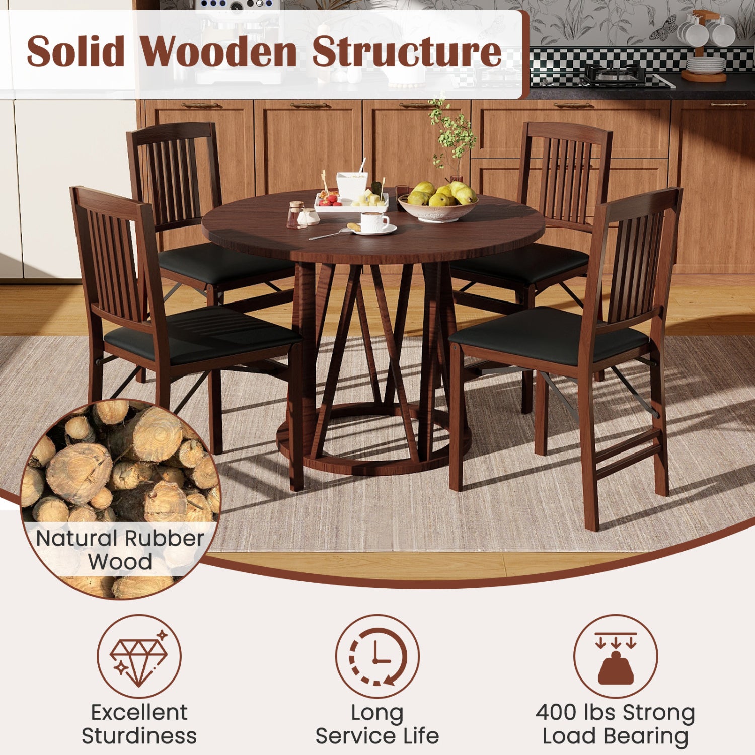 Foldable Upholstered Kitchen Chairs, Set of 2, Brown Dining Chairs at Gallery Canada