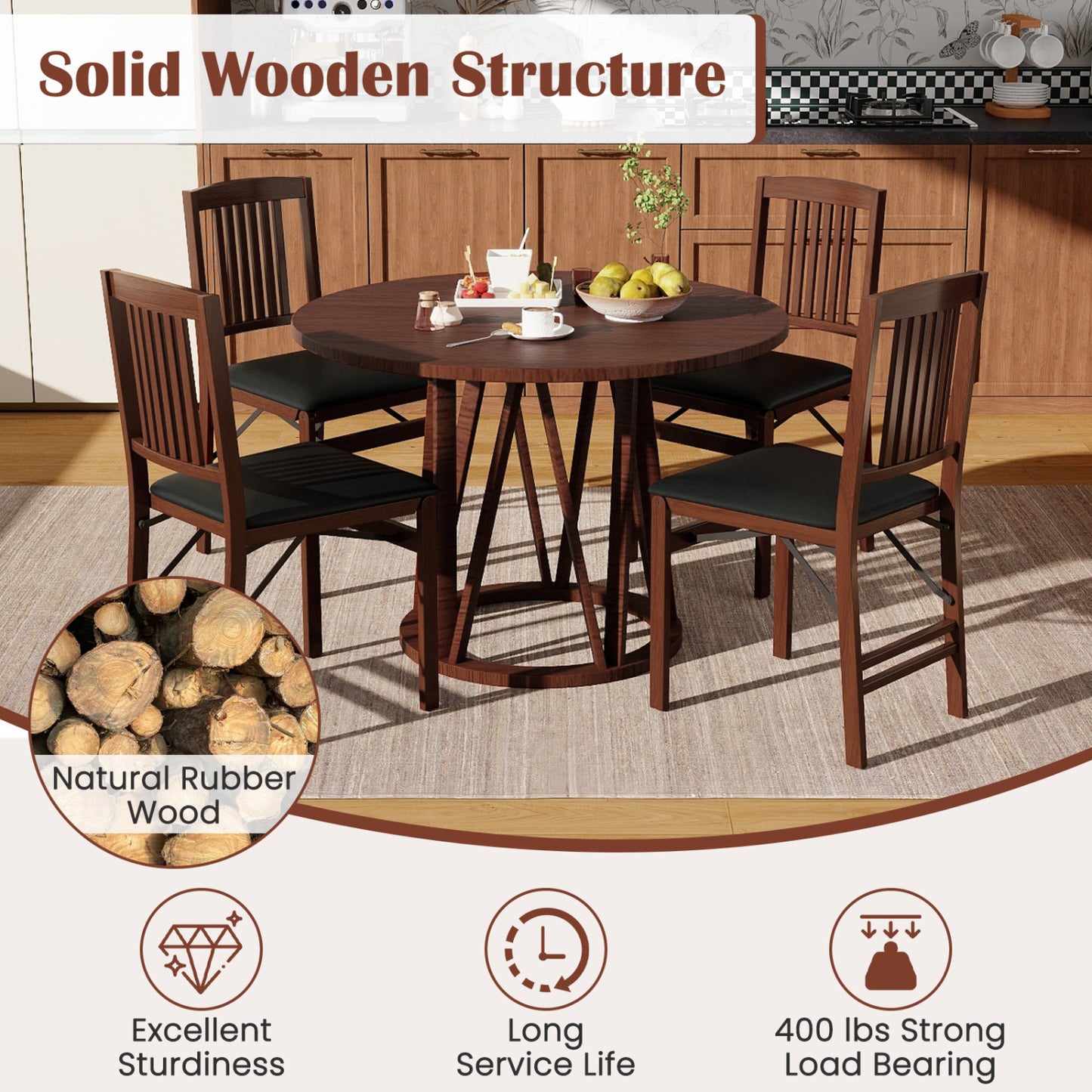 Foldable Upholstered Kitchen Chairs, Set of 2, Brown Dining Chairs at Gallery Canada