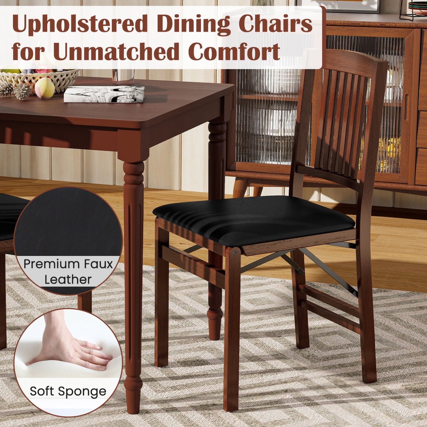 Foldable Upholstered Kitchen Chairs, Set of 2, Brown Dining Chairs at Gallery Canada