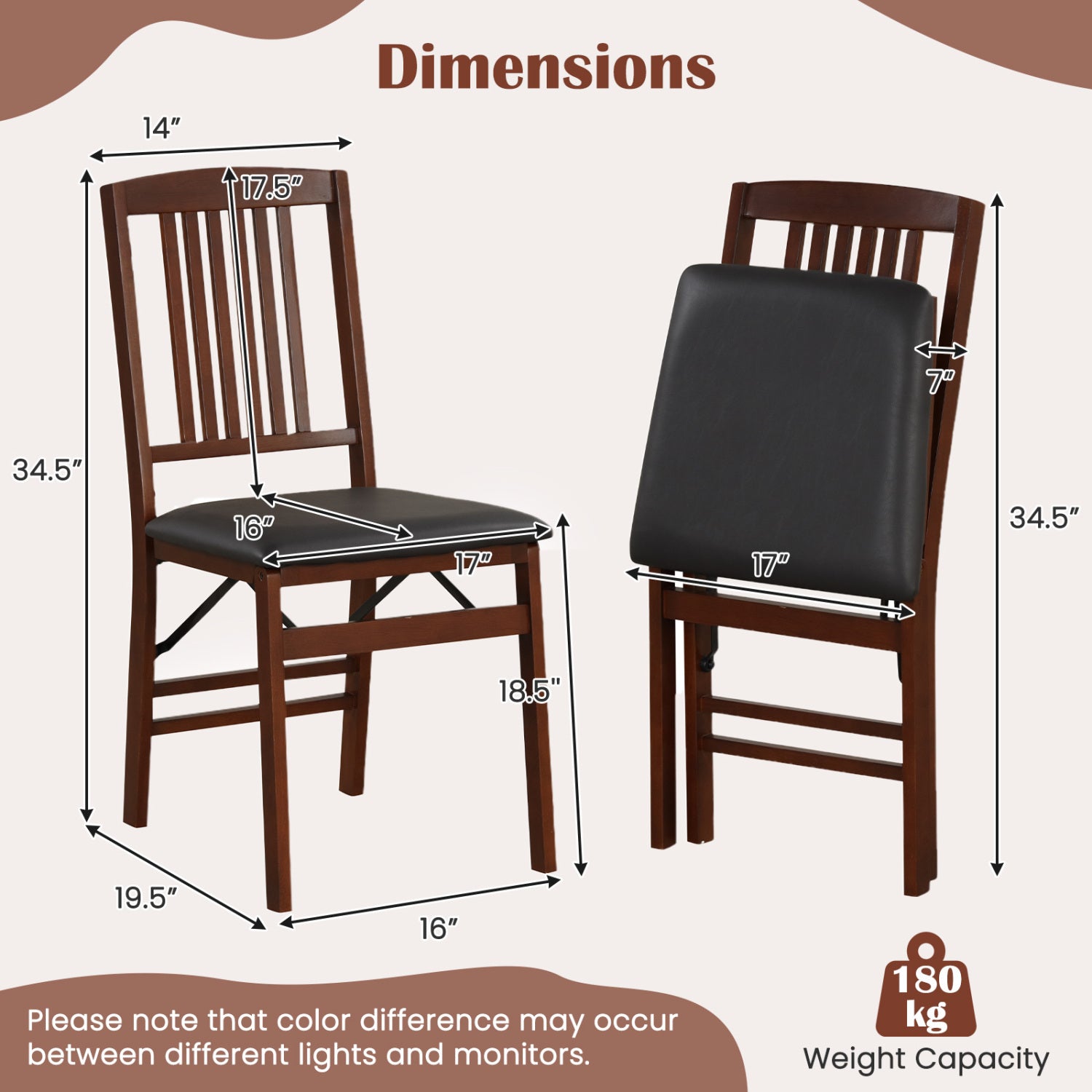 Foldable Upholstered Kitchen Chairs, Set of 2, Brown Dining Chairs at Gallery Canada