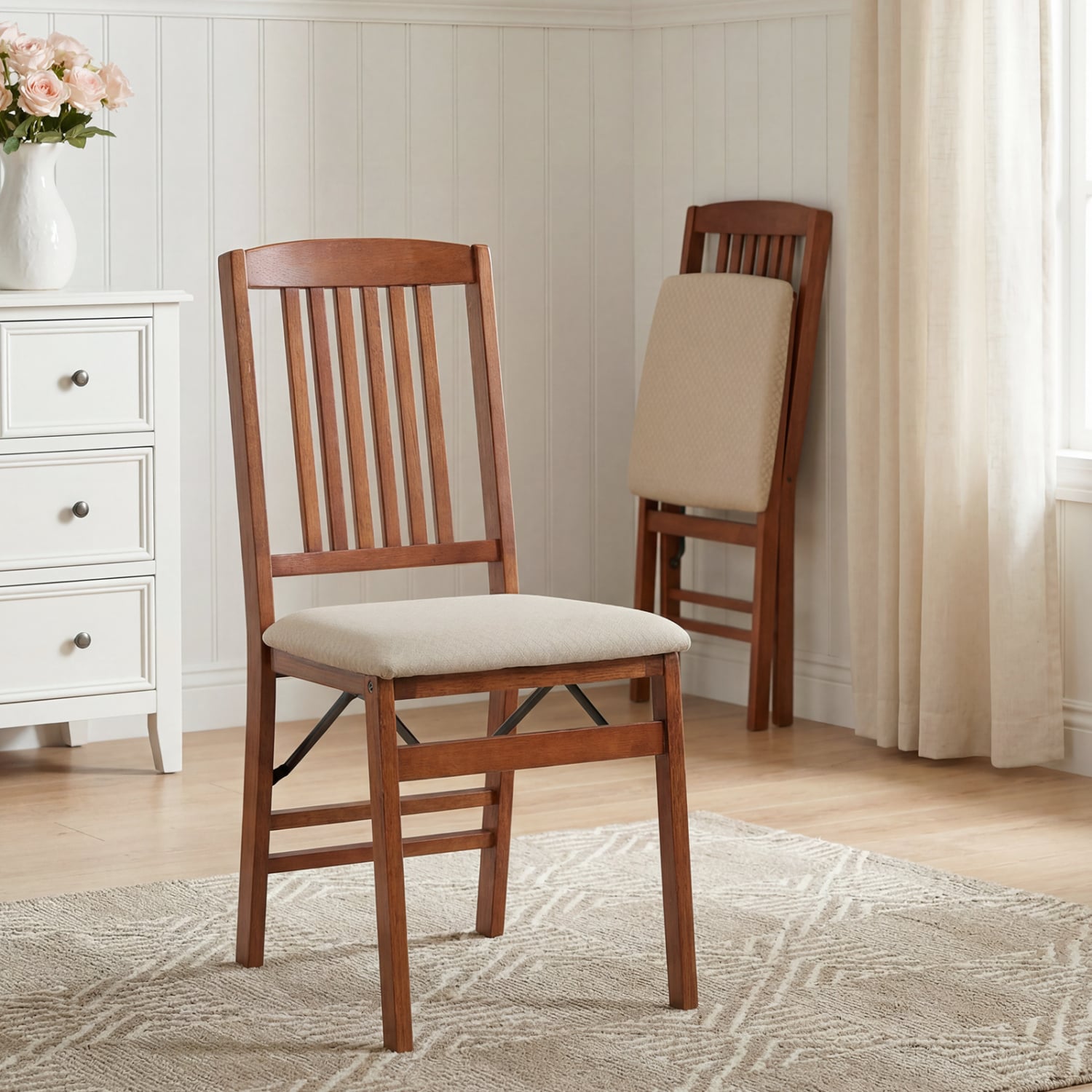 Set Of 2 Foldable Upholstered Kitchen Chairs, Beige Dining Chairs at Gallery Canada