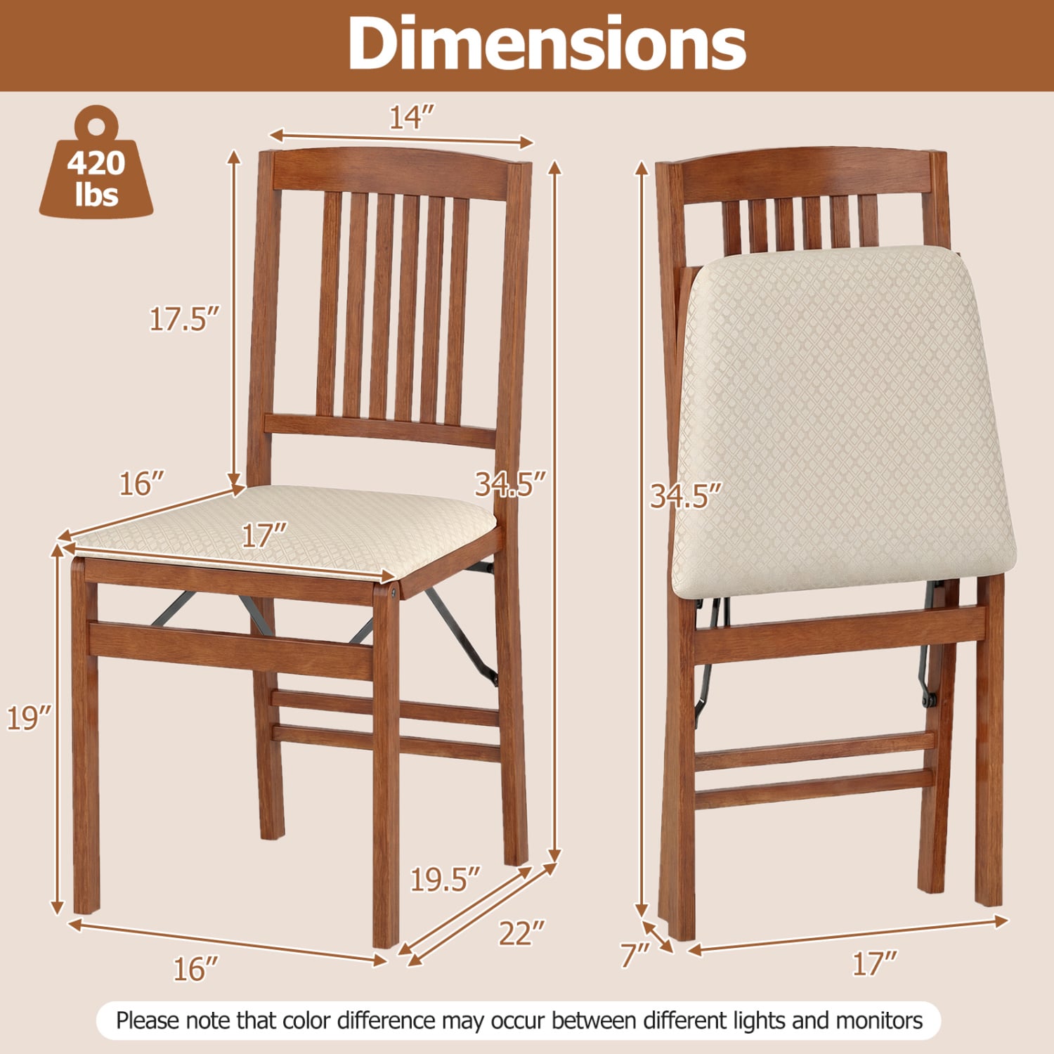 Set Of 2 Foldable Upholstered Kitchen Chairs, Beige Dining Chairs at Gallery Canada