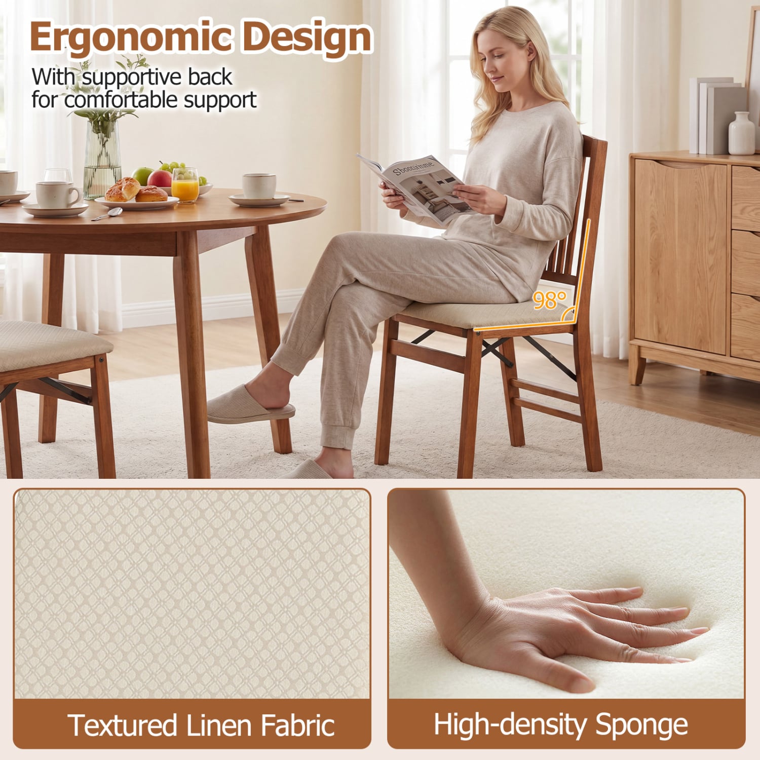Set Of 2 Foldable Upholstered Kitchen Chairs, Beige Dining Chairs at Gallery Canada