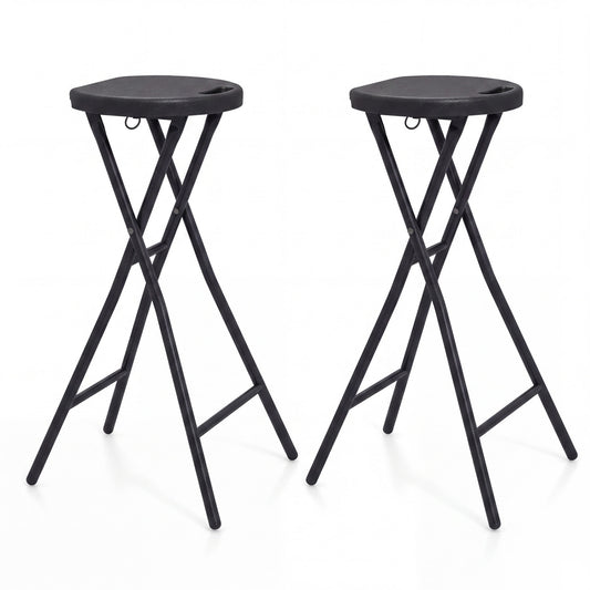 Set of 2 Folding Bar Stools, 27.5" HDPE Seat, Black Bar Stools Black at Gallery Canada