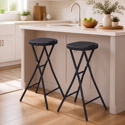 Ensemble de 2 tabourets de bar pliants, siège en PEHD de 27,5 pouces, noir