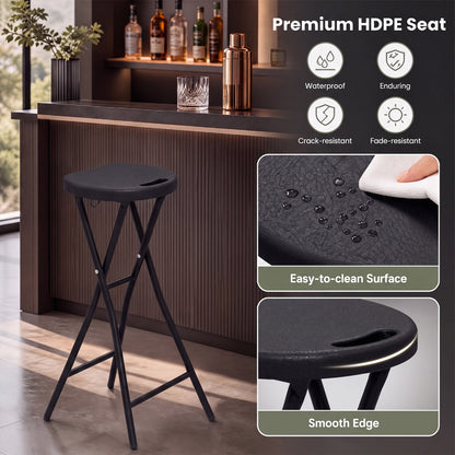 Ensemble de 2 tabourets de bar pliants, siège en PEHD de 27,5 pouces, noir