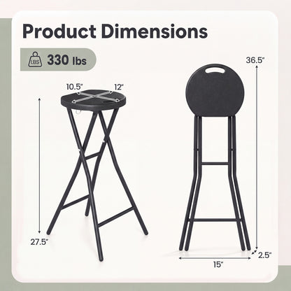 Ensemble de 2 tabourets de bar pliants, siège en PEHD de 27,5 pouces, noir