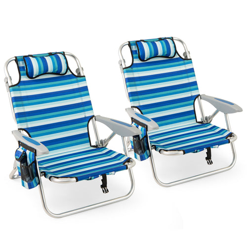 2 Folding Beach Chair, 4-Position Adjustable Backrest, For Adults