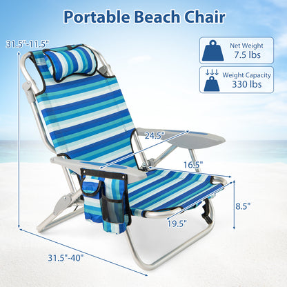 Set of 2 Folding Beach Chair for Adults with 4-Position Adjustable Backrest Beach & Lawn Chairs at Gallery Canada