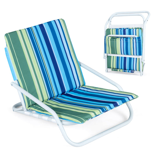 Set of 2 Folding Beach Chairs with Padded Seat, Navy