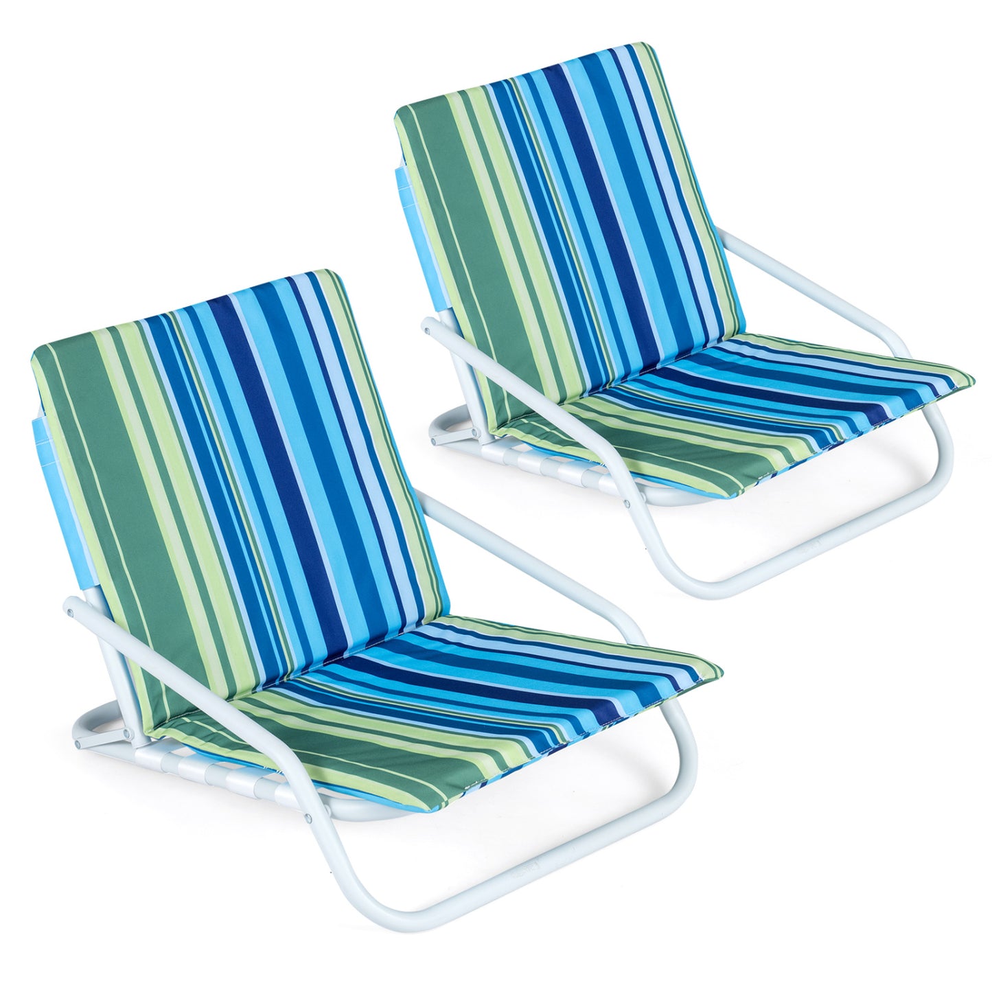 Set of 2 Folding Beach Chairs with Padded Seat, Navy