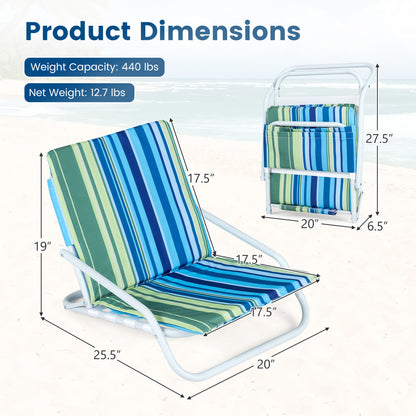 Set of 2 Folding Beach Chairs with Padded Seat, Navy