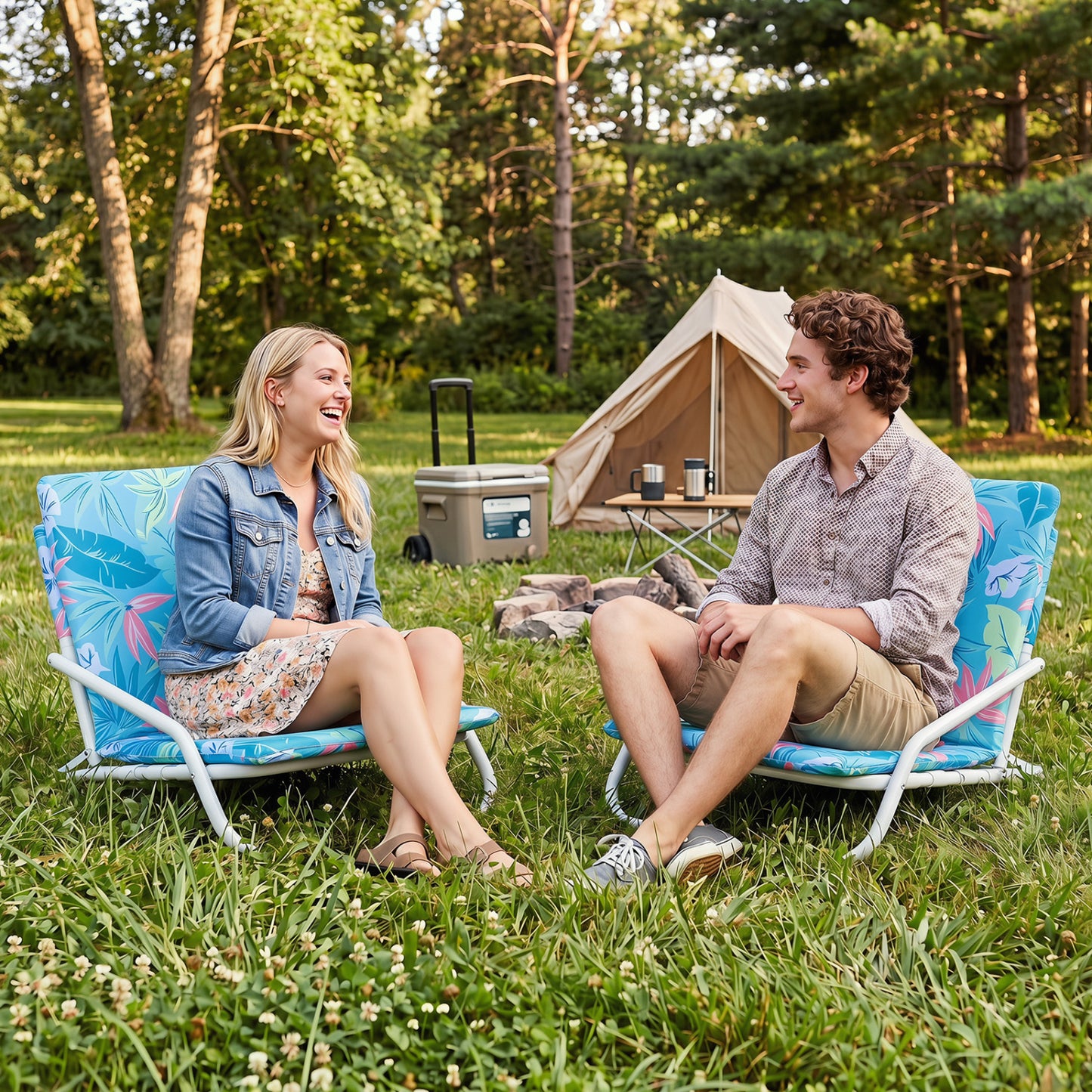 Set Of 2 Folding Beach Chairs, Padded Seat, For Camping