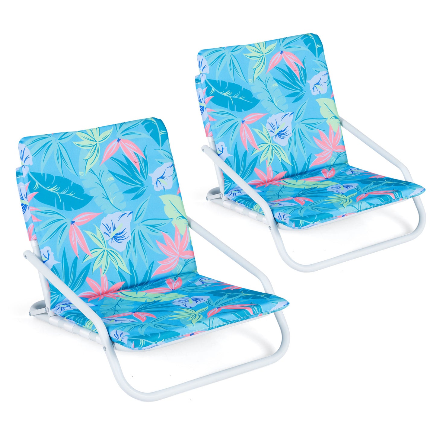 Set Of 2 Folding Beach Chairs, Padded Seat, For Camping