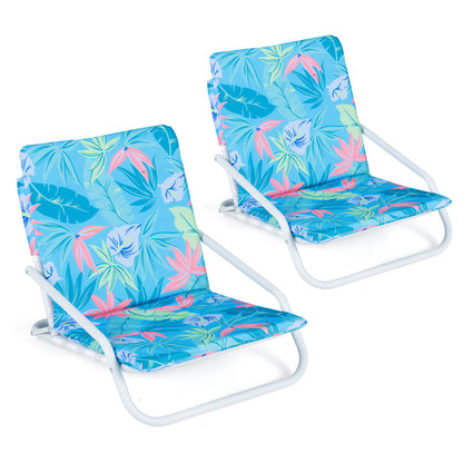 Set Of 2 Folding Beach Chairs, Padded Seat, For Camping