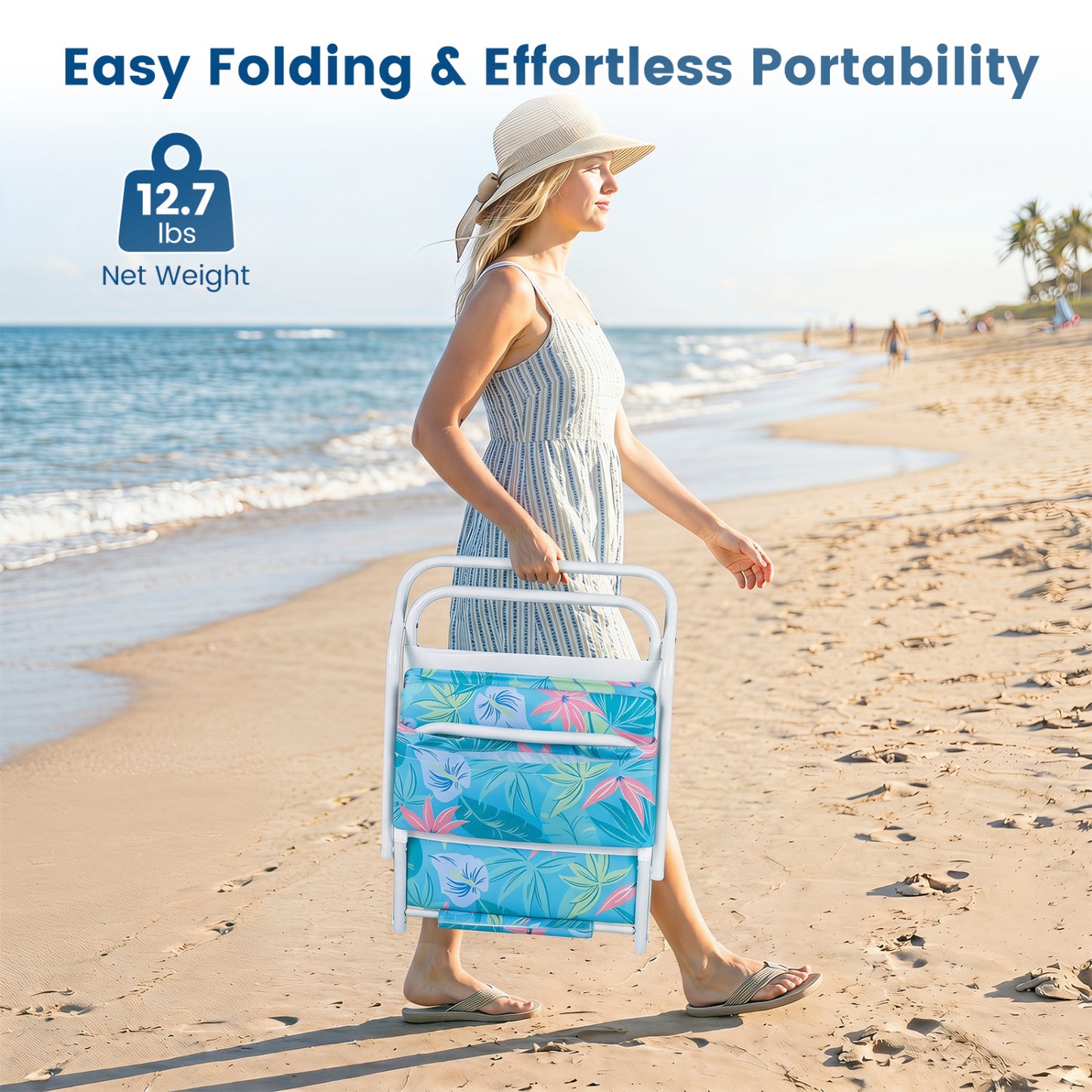 Set Of 2 Folding Beach Chairs, Padded Seat, For Camping